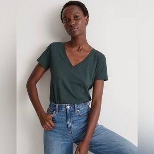 Madewell Whisper Cotton V-Neck Tee in Dark Palm